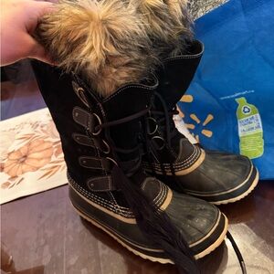 Black and Tan Fur-Lined Winter Boots Sorel